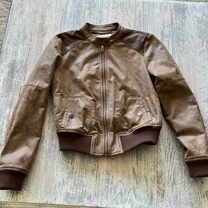 Anthropologie Brown Leather Bomber Jacket